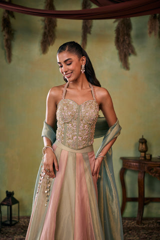 Lehenga Set for Indian Wedding - Green and Rose Gold Delilah Lehenga Set by Seema Thukral at Mrs. G