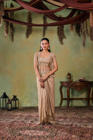 Skirt Set for Indian Wedding - Gold Elara Choli, Jacket and Skirt Set by Seema Thukral at Mrs. G