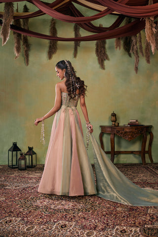 Lehenga Set for Indian Wedding - Green and Rose Gold Delilah Lehenga Set by Seema Thukral at Mrs. G