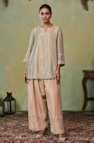 Kurta Set for Indian Wedding - Gold and Green Quinn Kurta Set by Seema Thukral at Mrs. G