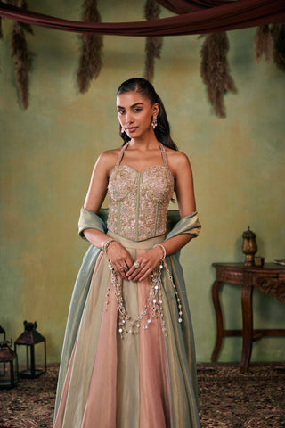 Lehenga Set for Indian Wedding - Green and Rose Gold Delilah Lehenga Set by Seema Thukral at Mrs. G