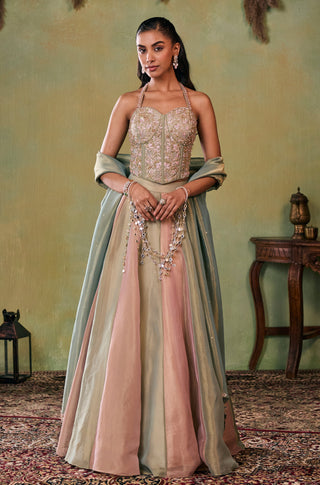 Lehenga Set for Indian Wedding - Green and Rose Gold Delilah Lehenga Set by Seema Thukral at Mrs. G