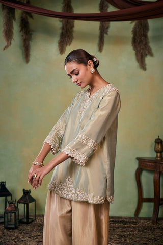 Kurta Set for Indian Wedding - Gold and Green Quinn Kurta Set by Seema Thukral at Mrs. G