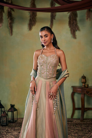 Lehenga Set for Indian Wedding - Green and Rose Gold Delilah Lehenga Set by Seema Thukral at Mrs. G
