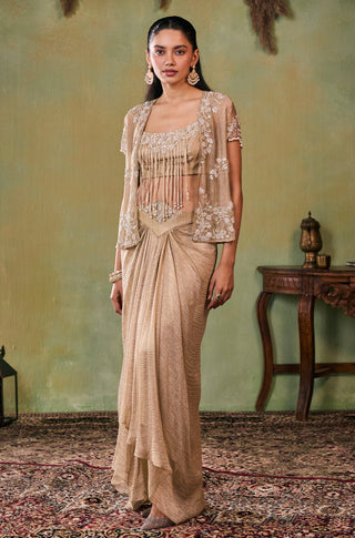 Skirt Set for Indian Wedding - Gold Elara Choli, Jacket and Skirt Set by Seema Thukral at Mrs. G