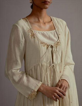 Ivory boota embroidered gather anarkali set