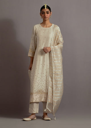 Ivory tissue appliqued straight kurta set