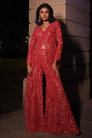 Red printed elara anarkali top with pant