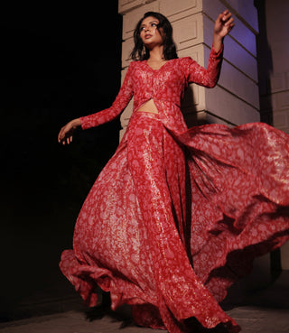 Red printed elara anarkali top with pant
