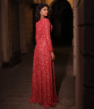 Red printed elara anarkali top with pant