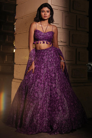 Purple printed elara lehenga