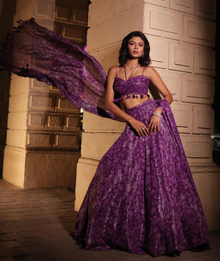 Purple printed elara lehenga
