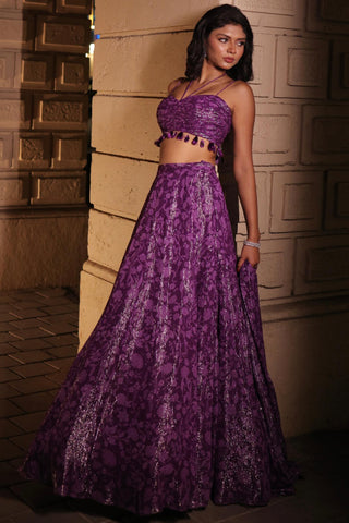 Purple printed elara lehenga