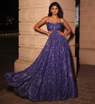Royal blue printed elara gown