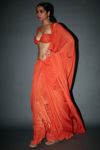 Orange maddeline diwali jaaneman saree set