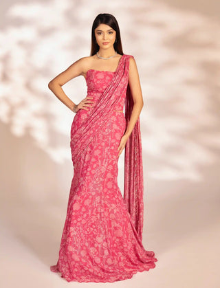 Quinn pink pre-draped fishtail saree and blouse