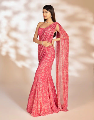 Quinn pink pre-draped fishtail saree and blouse
