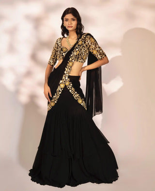 Odessa black pre-draped saree and blouse