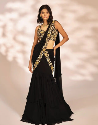 Jude black pre-draped saree and blouse