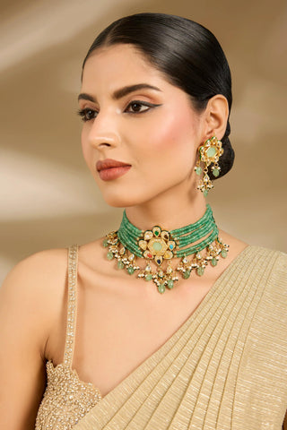 Choker Set Indian Wedding Green Bead Polki Necklace by Vivinia by Vidhi Mehra