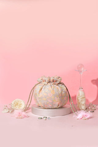 Gray flora round potli