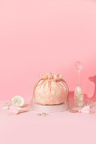 Peach flora round potli