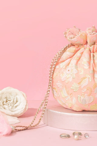 Peach flora round potli