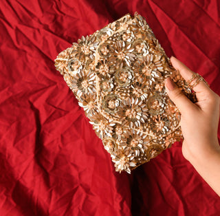 Gold blaze sequin clutch