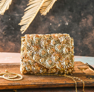 Gold blaze sequin clutch