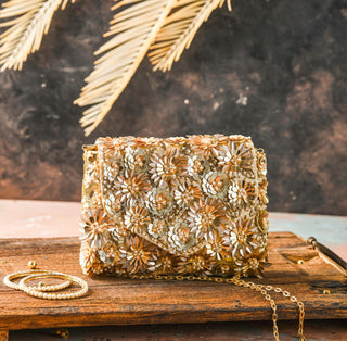 Gold blaze sequin clutch