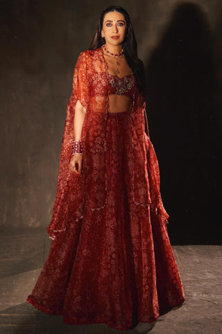 Red ziba zar bano lehenga set