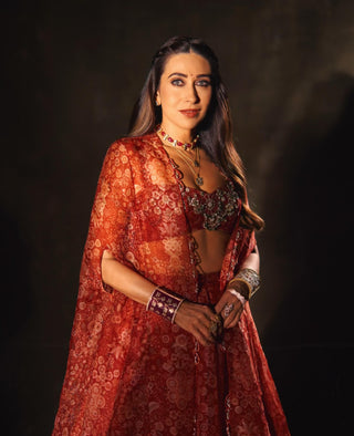 Red ziba zar bano lehenga set
