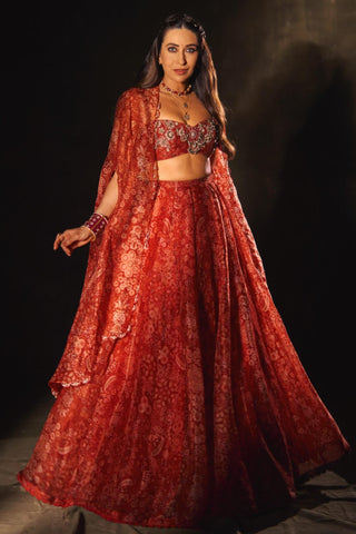 Red ziba zar bano lehenga set