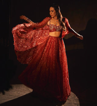 Red ziba zar bano lehenga set