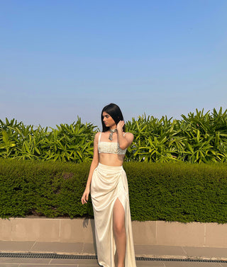 Ivory silk palm pineapple lehenga set