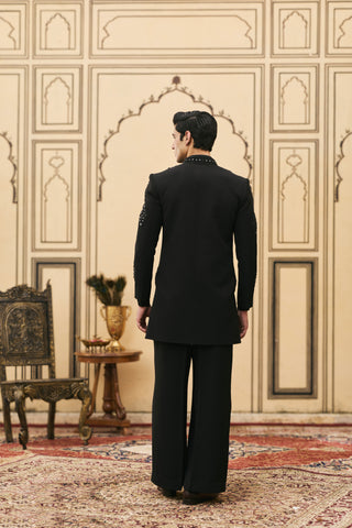 Jacket Set for Indian Wedding - Black Polki Kaala Satin Jacket Set by Itrh at Mrs. G