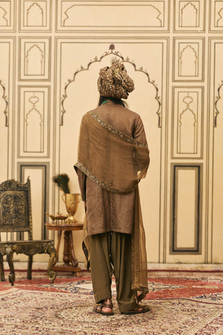 Angrakha Set for Indian Wedding - Brown Polki Zaitooni-bhoora Brocade Angrakha Set by Itrh at Mrs. G