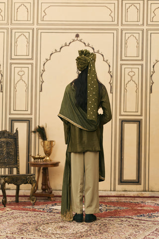 Chanderi Kurta Set for Indian Wedding - Green Polki Sabz Chanderi Kurta Set by Itrh at Mrs. G