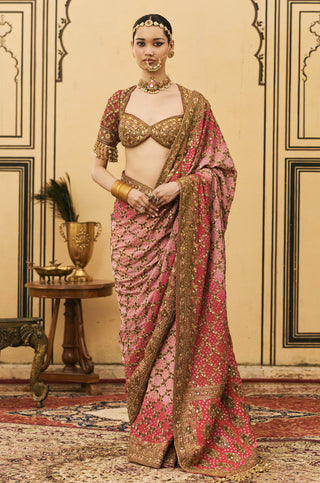 Ombre Saree for Indian Wedding - Pink Polki Gulrukh Ombre Saree Set by Itrh at Mrs. G