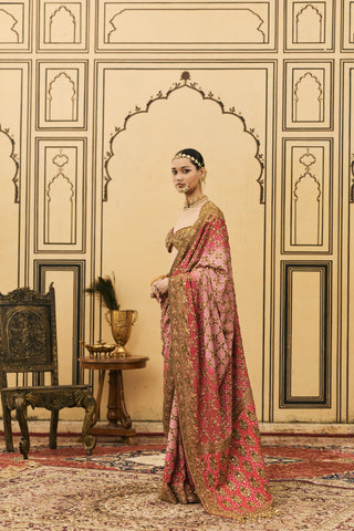 Ombre Saree for Indian Wedding - Pink Polki Gulrukh Ombre Saree Set by Itrh at Mrs. G