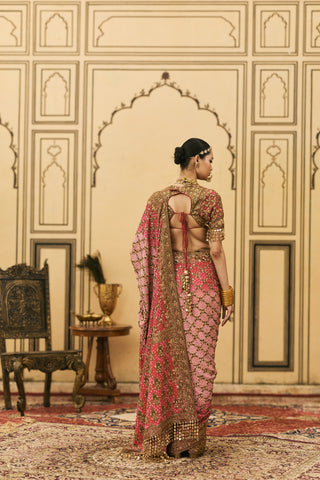 Ombre Saree for Indian Wedding - Pink Polki Gulrukh Ombre Saree Set by Itrh at Mrs. G