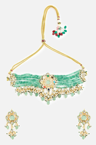 Choker Set Indian Wedding Green Bead Polki Necklace by Vivinia by Vidhi Mehra