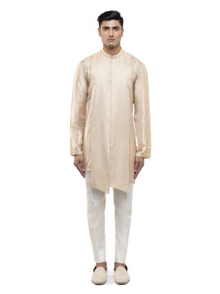 Beige asymmetric pleated kurta set