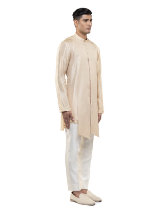 Beige asymmetric pleated kurta set