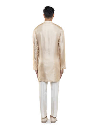 Beige asymmetric pleated kurta set