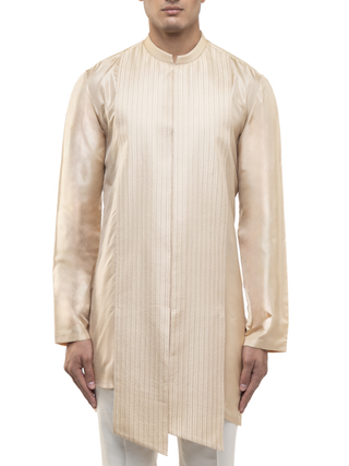 Beige asymmetric pleated kurta set