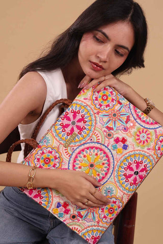 Multicolor lily embroidered terra tote bag