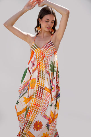 Multicolor bonnes vacances el ojo maxi dress