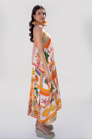 Multicolor bonnes vacances el ojo maxi dress