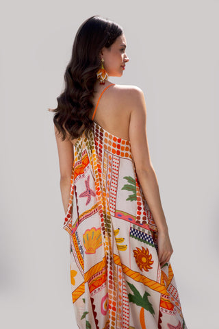 Multicolor bonnes vacances el ojo maxi dress